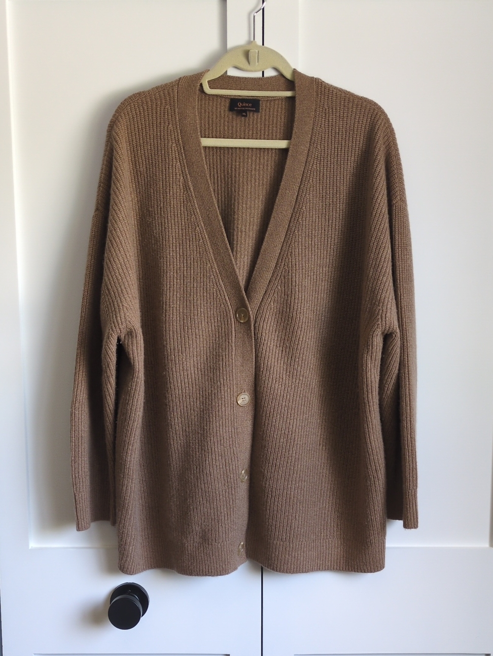 Quince Mongolian Cashmere Boyfriend Cardigan Teak XL Oversized Quiet Luxury
